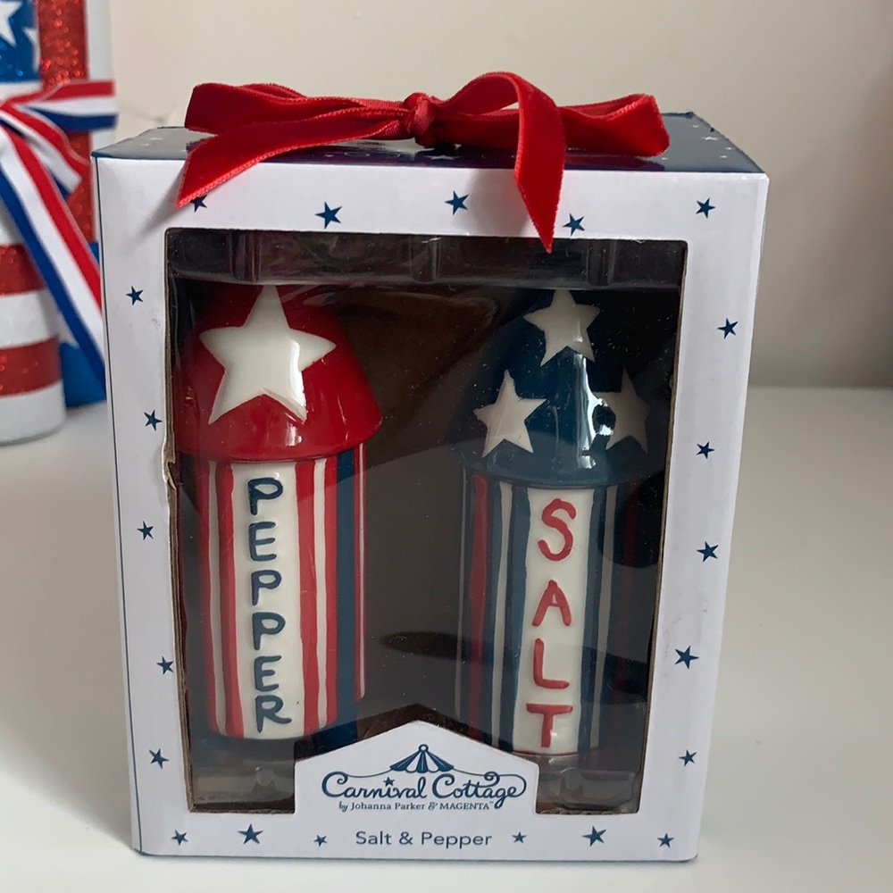 Johanna Parker 4th Of July Salt & Pepper Shaker Set. Brand New in unopened box.